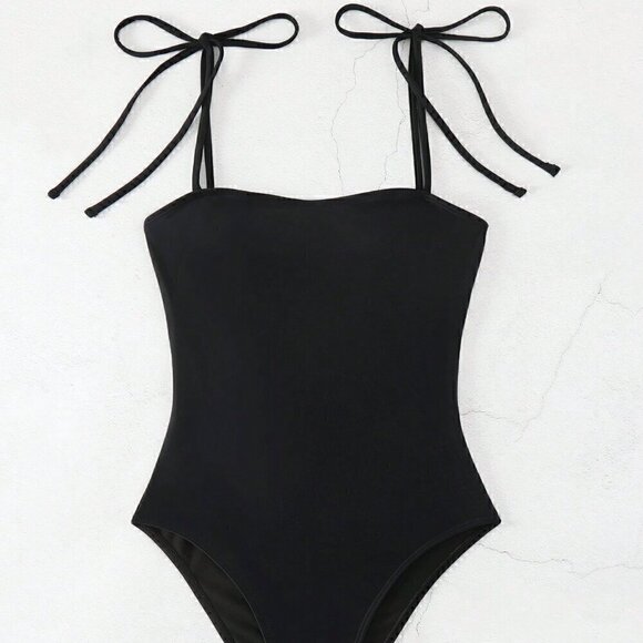 Vacation Style Women's Summer Beach One-Piece Swimsuit Black - Picture 3 of 5